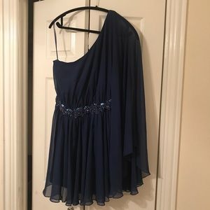 Long sleeve one shoulder cocktail dress!